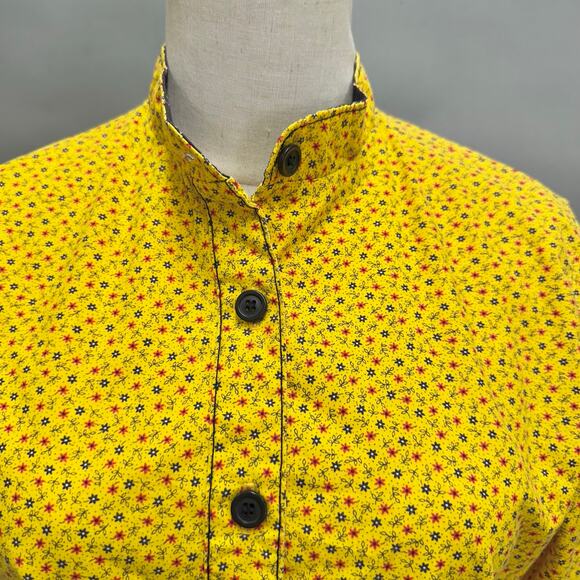 Vintage‎ 70s yellow twill floral print button up long sleeve top Size Small - Picture 9 of 16